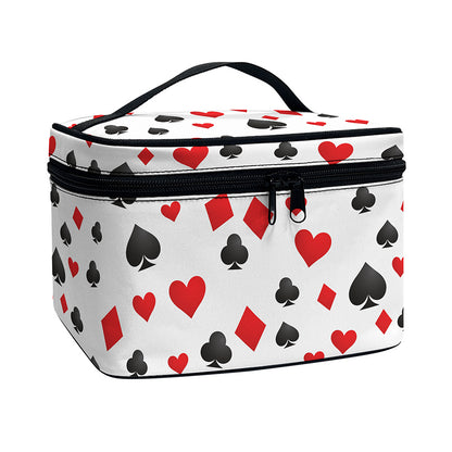 Red And Black Playing Card Suits Print Travel Makeup Bag
