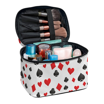 Red And Black Playing Card Suits Print Travel Makeup Bag
