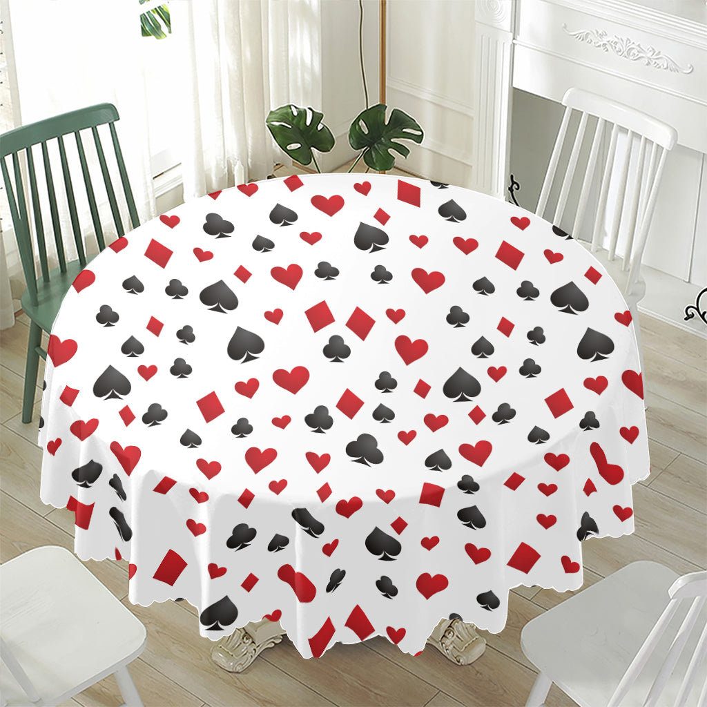 Red And Black Playing Card Suits Print Waterproof Round Tablecloth
