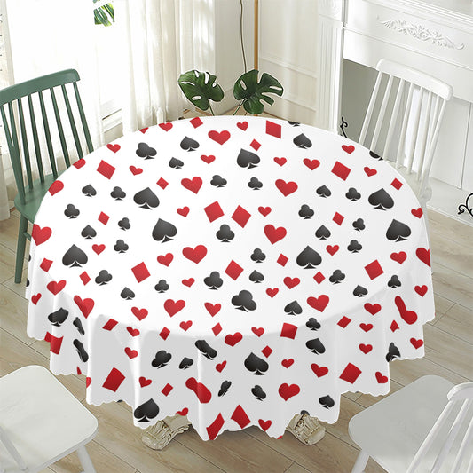 Red And Black Playing Card Suits Print Waterproof Round Tablecloth
