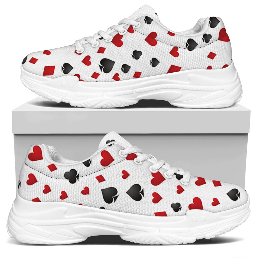 Red And Black Playing Card Suits Print White Chunky Shoes