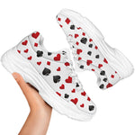 Red And Black Playing Card Suits Print White Chunky Shoes