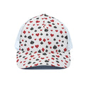 Red And Black Playing Card Suits Print White Mesh Trucker Hat