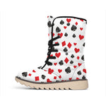 Red And Black Playing Card Suits Print Winter Boots