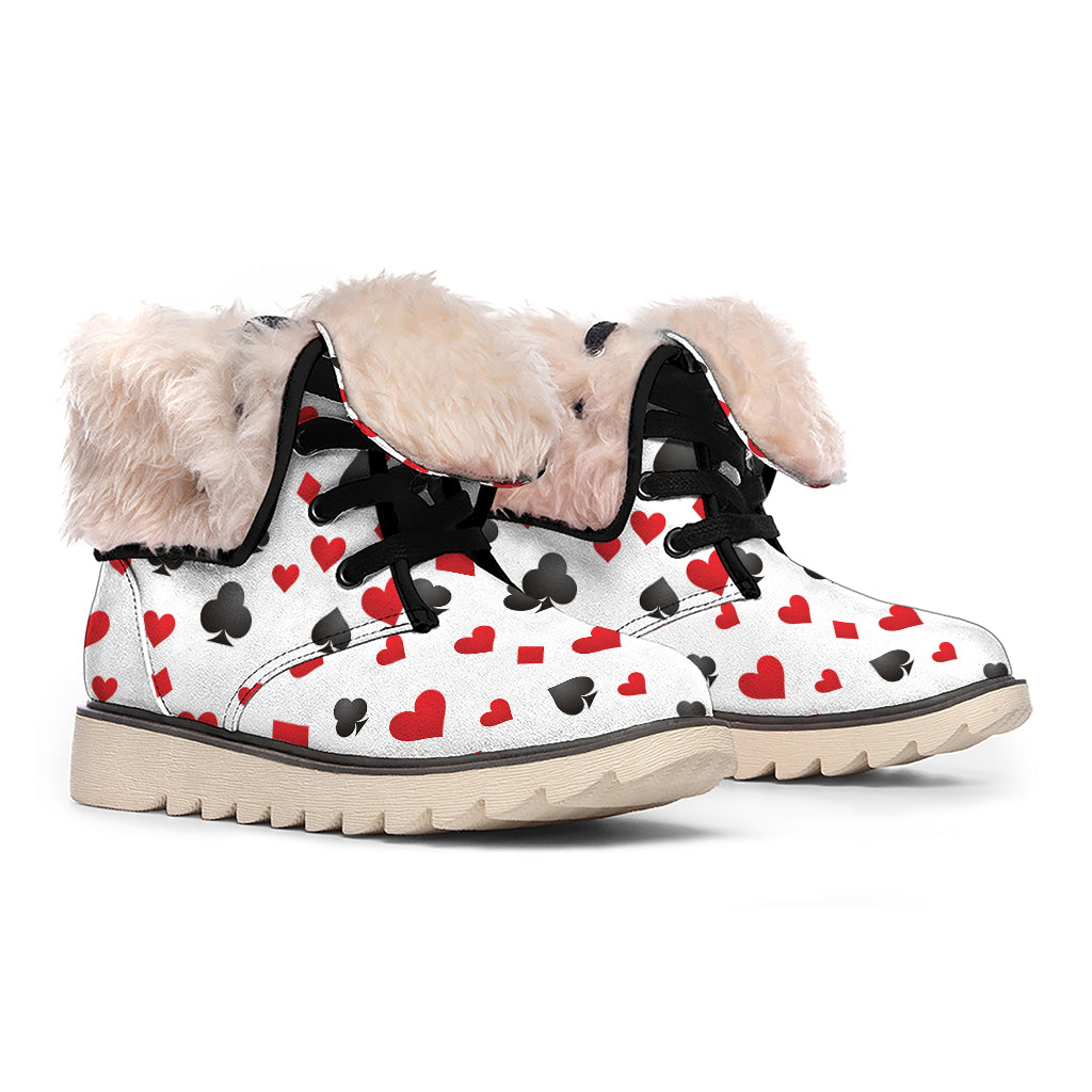 Red And Black Playing Card Suits Print Winter Boots