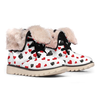 Red And Black Playing Card Suits Print Winter Boots