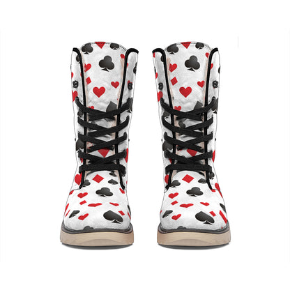 Red And Black Playing Card Suits Print Winter Boots