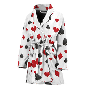 Red And Black Playing Card Suits Print Women's Bathrobe