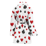 Red And Black Playing Card Suits Print Women's Bathrobe