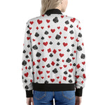 Red And Black Playing Card Suits Print Women's Bomber Jacket