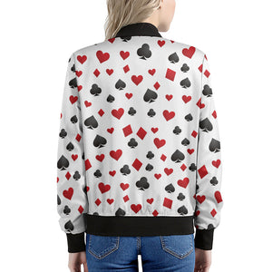 Red And Black Playing Card Suits Print Women's Bomber Jacket