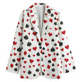Red And Black Playing Card Suits Print Women's Cotton Blazer