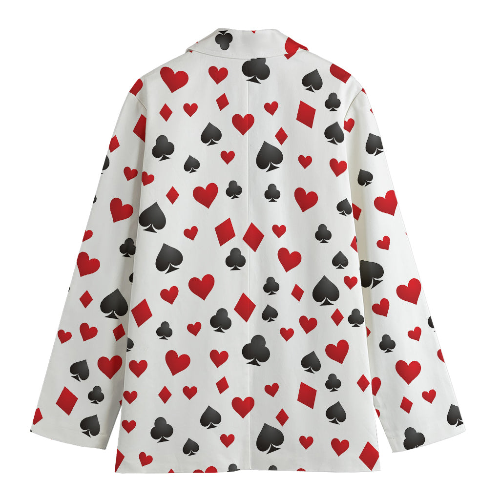 Red And Black Playing Card Suits Print Women's Cotton Blazer