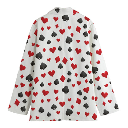 Red And Black Playing Card Suits Print Women's Cotton Blazer