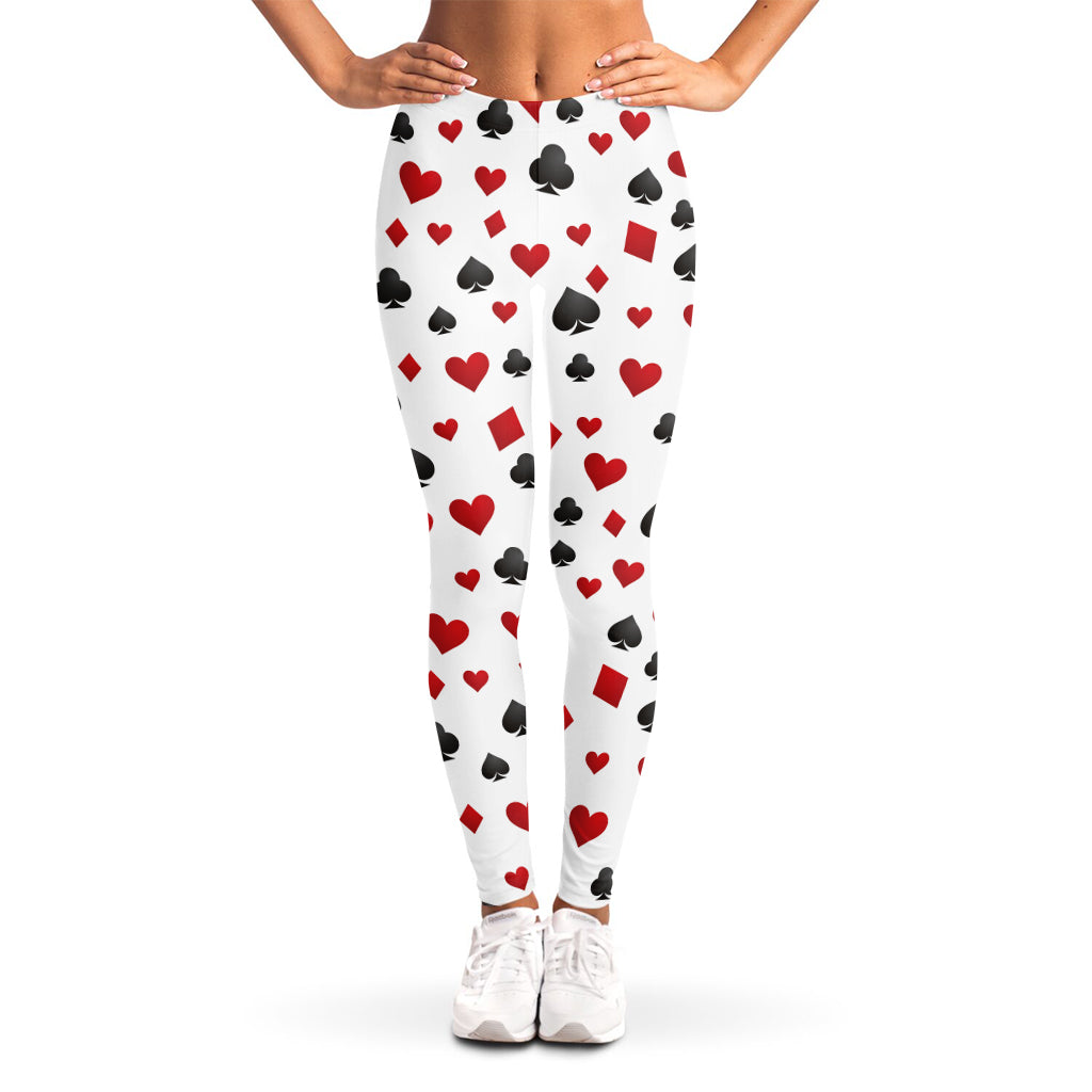 Red And Black Playing Card Suits Print Women's Leggings