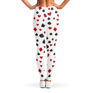 Red And Black Playing Card Suits Print Women's Leggings