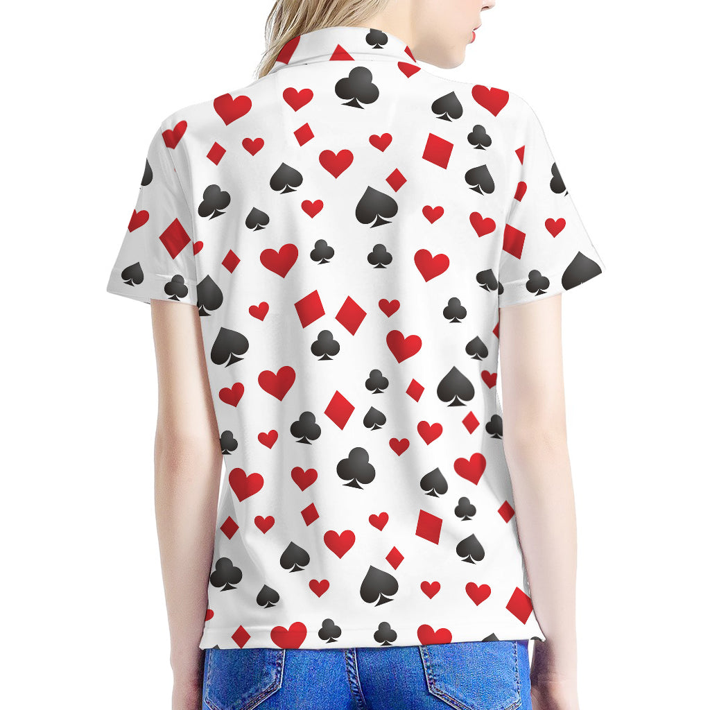 Red And Black Playing Card Suits Print Women's Polo Shirt