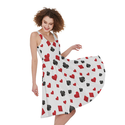 Red And Black Playing Card Suits Print Women's Sleeveless Dress