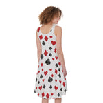 Red And Black Playing Card Suits Print Women's Sleeveless Dress