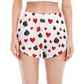 Red And Black Playing Card Suits Print Women's Split Running Shorts