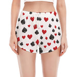 Red And Black Playing Card Suits Print Women's Split Running Shorts