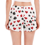 Red And Black Playing Card Suits Print Women's Split Running Shorts