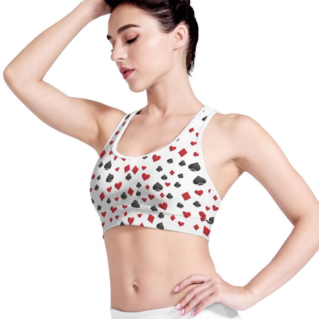 Red And Black Playing Card Suits Print Women's Sports Bra