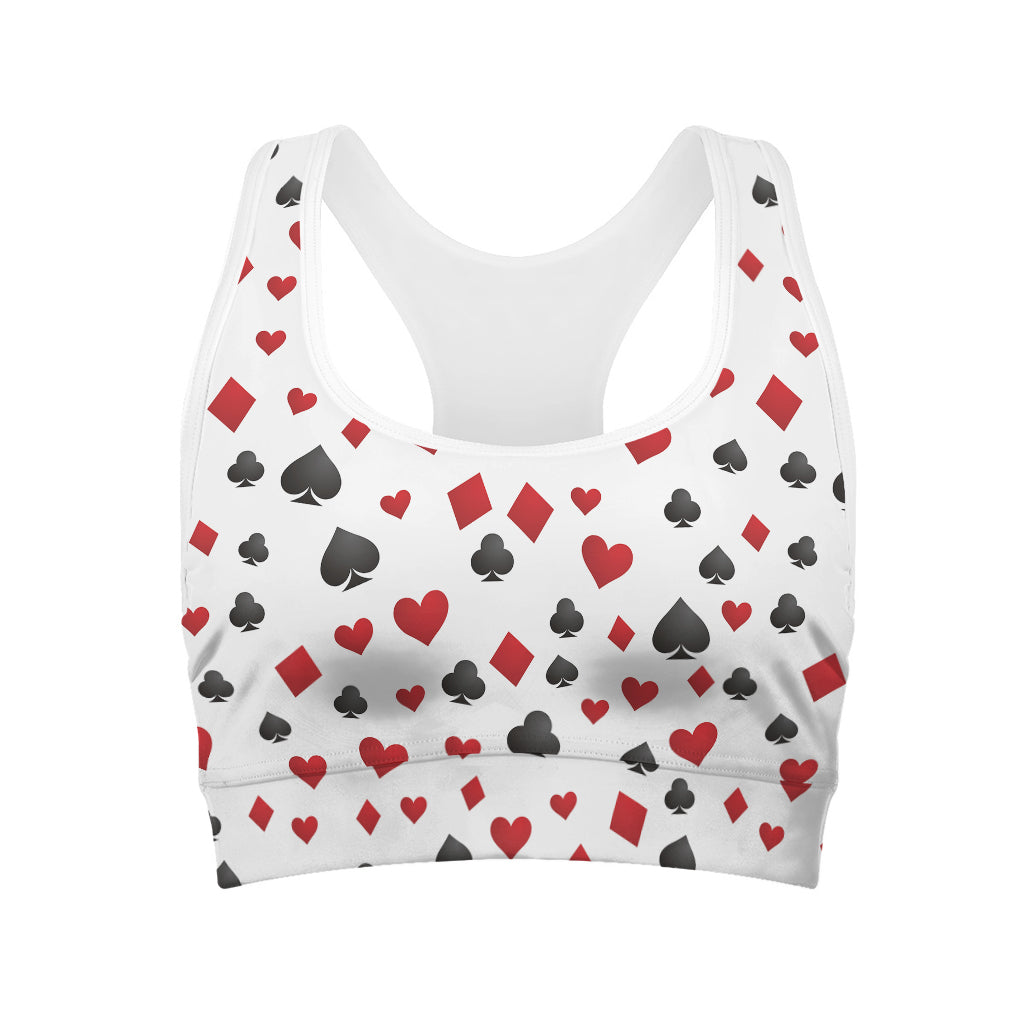 Red And Black Playing Card Suits Print Women's Sports Bra