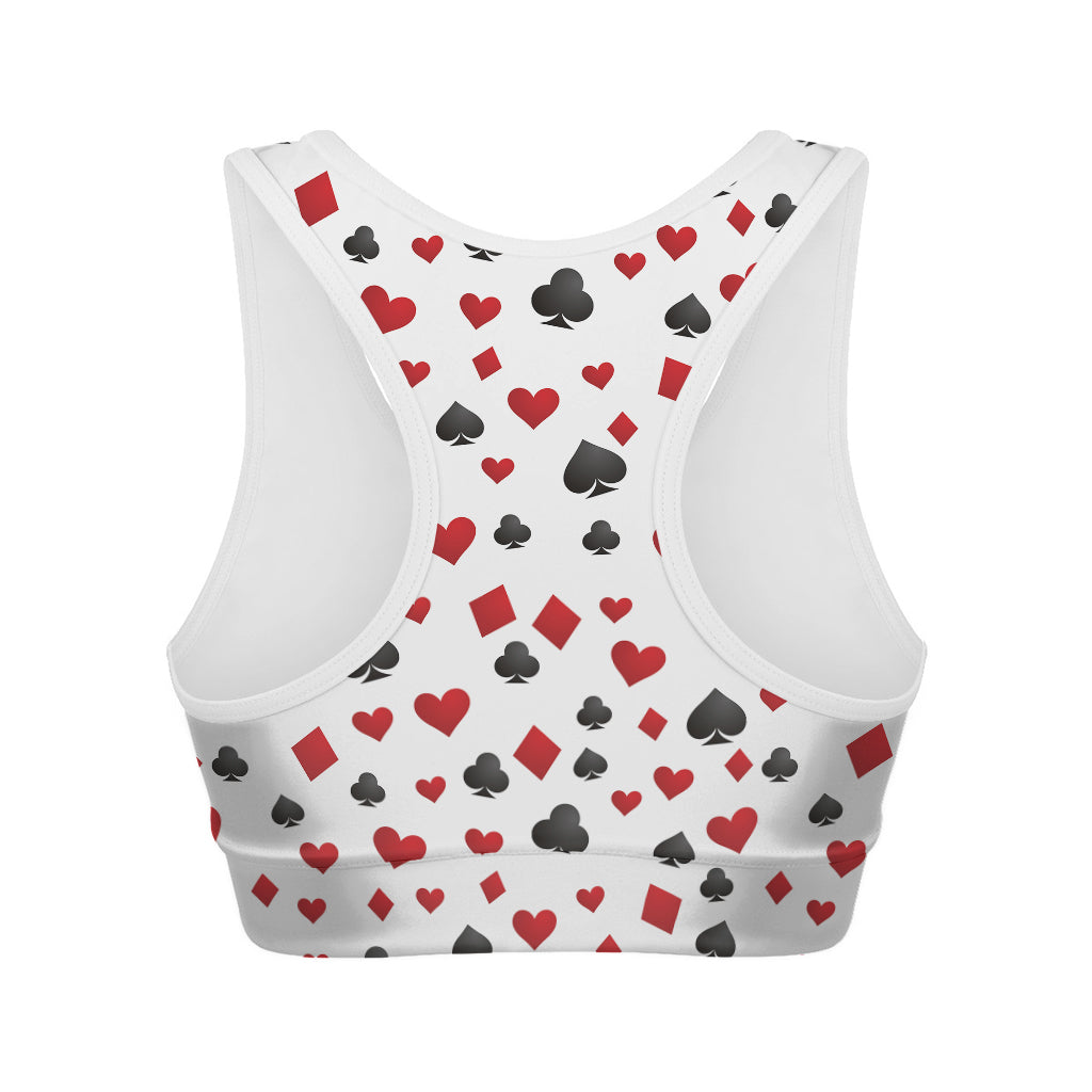 Red And Black Playing Card Suits Print Women's Sports Bra