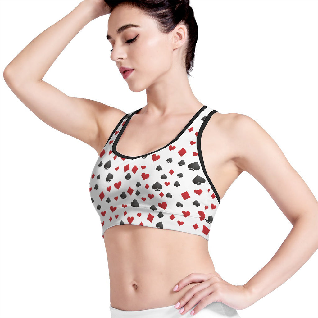 Red And Black Playing Card Suits Print Women's Sports Bra