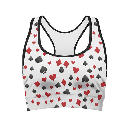 Red And Black Playing Card Suits Print Women's Sports Bra