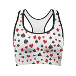 Red And Black Playing Card Suits Print Women's Sports Bra