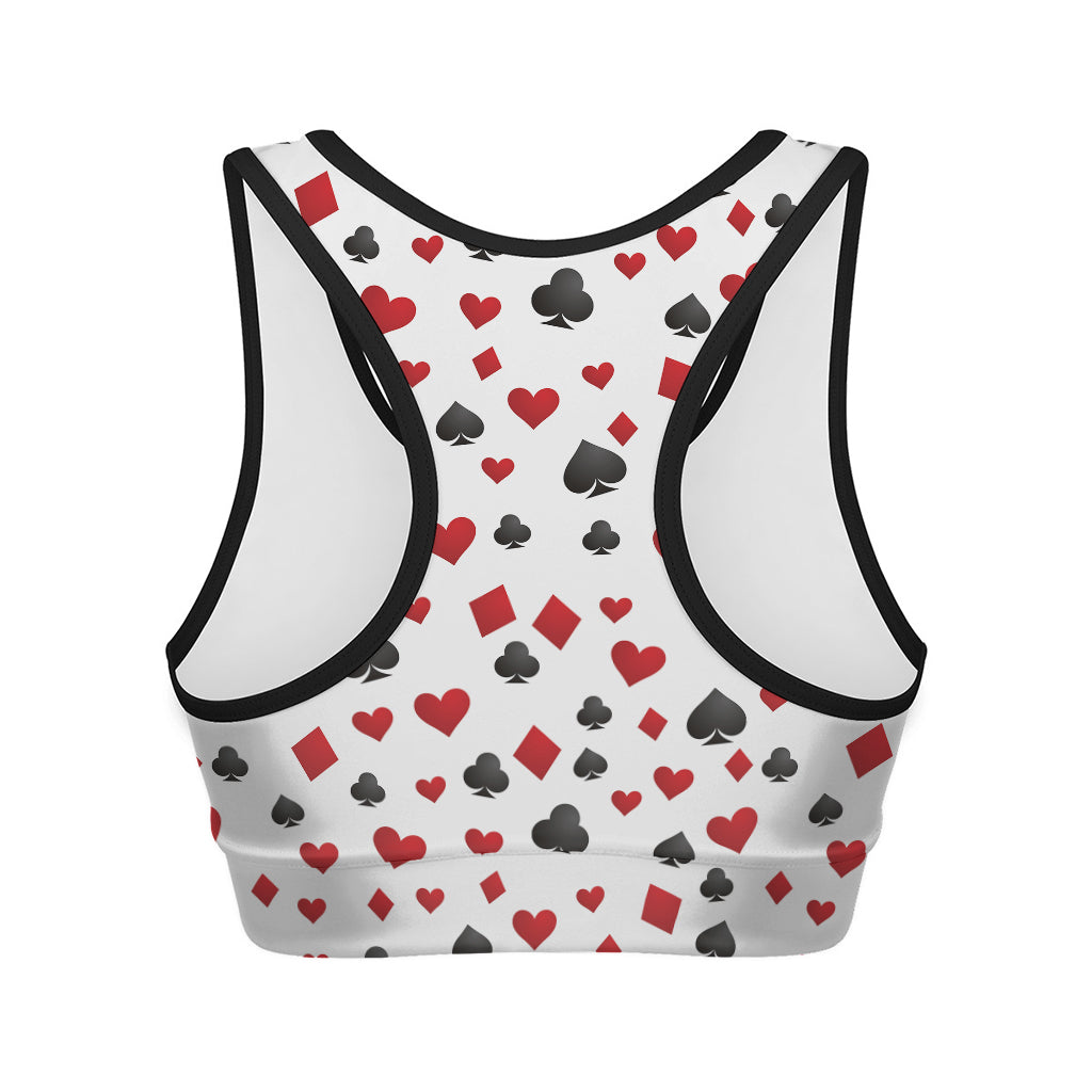 Red And Black Playing Card Suits Print Women's Sports Bra