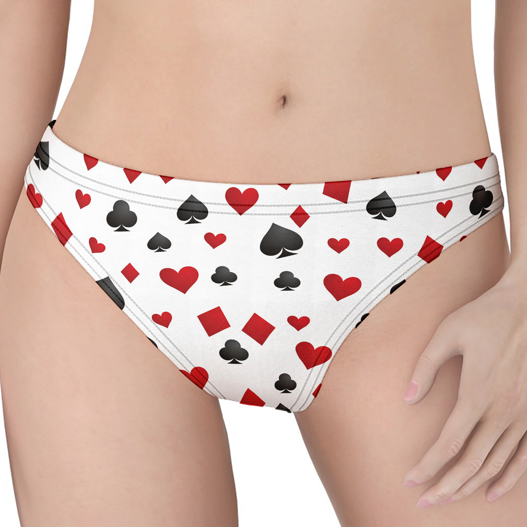 Red And Black Playing Card Suits Print Women's Thong