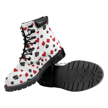 Red And Black Playing Card Suits Print Work Boots
