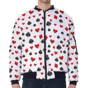 Red And Black Playing Card Suits Print Zip Sleeve Bomber Jacket