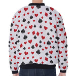 Red And Black Playing Card Suits Print Zip Sleeve Bomber Jacket