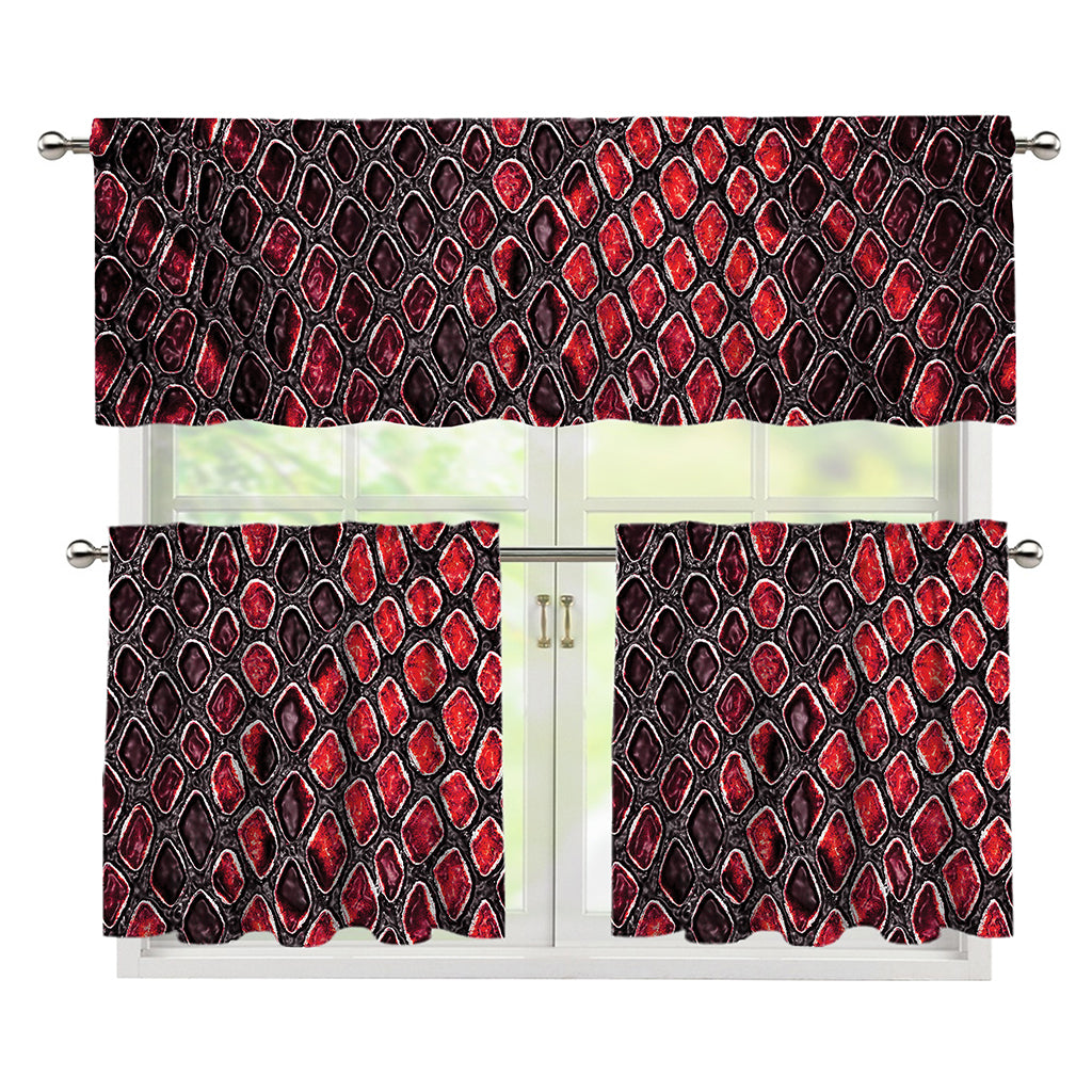 Red And Black Snakeskin Print 3 Piece Kitchen Curtains