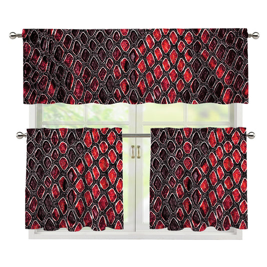 Red And Black Snakeskin Print 3 Piece Kitchen Curtains