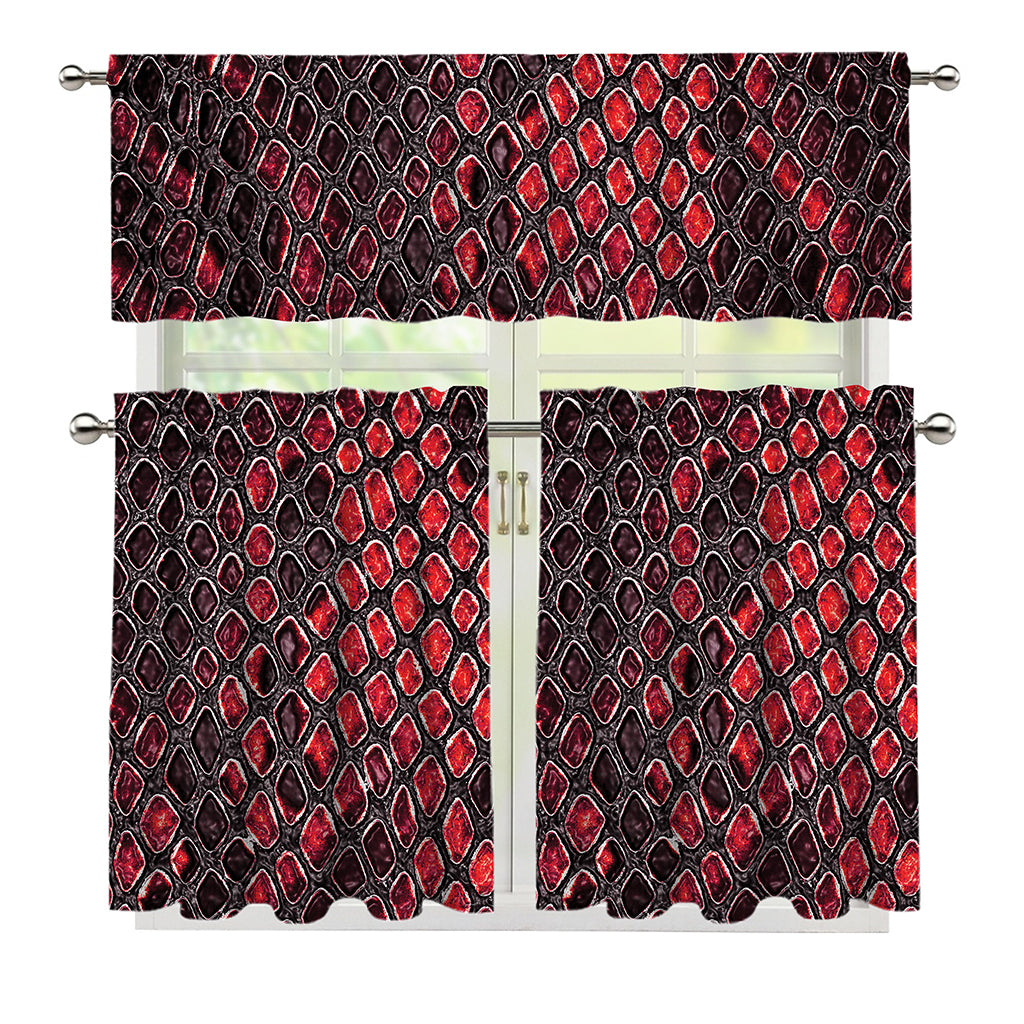 Red And Black Snakeskin Print 3 Piece Kitchen Curtains