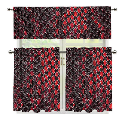 Red And Black Snakeskin Print 3 Piece Kitchen Curtains
