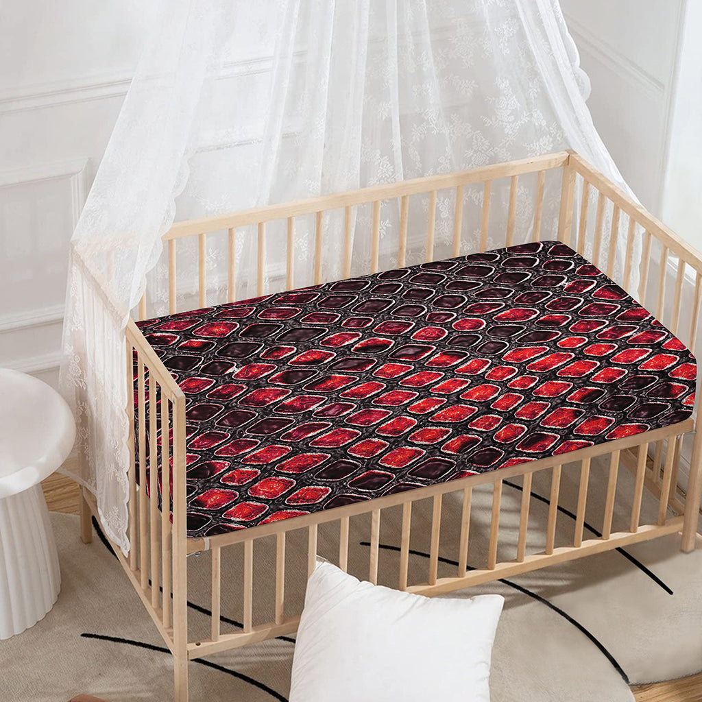 Red And Black Snakeskin Print Baby Crib Sheet