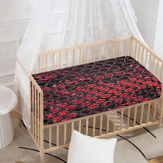 Red And Black Snakeskin Print Baby Crib Sheet