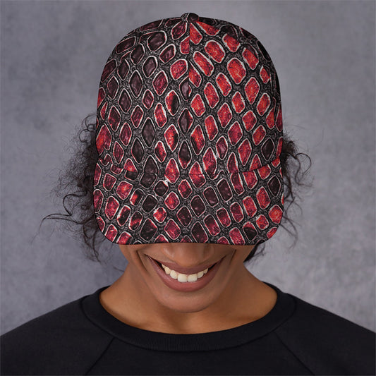 Red And Black Snakeskin Print Baseball Cap