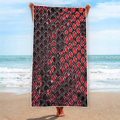 Red And Black Snakeskin Print Beach Towel