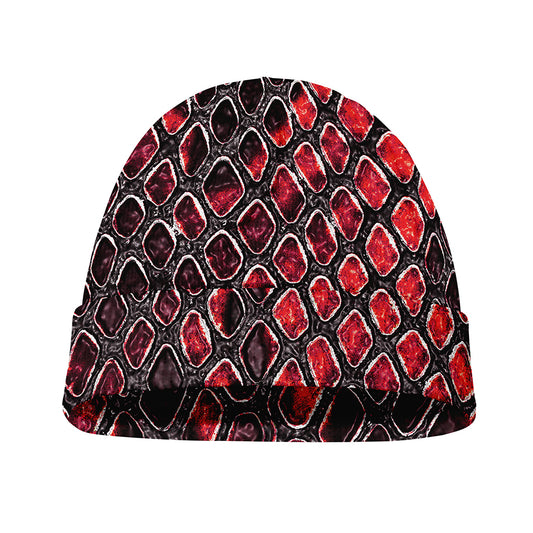 Red And Black Snakeskin Print Beanie