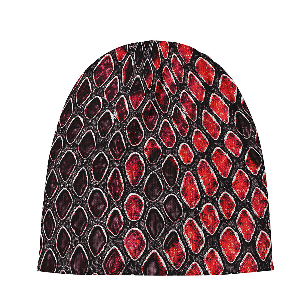 Red And Black Snakeskin Print Beanie