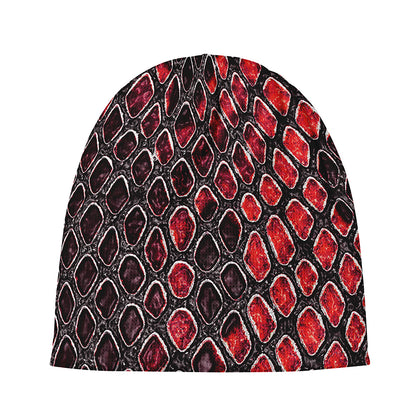 Red And Black Snakeskin Print Beanie