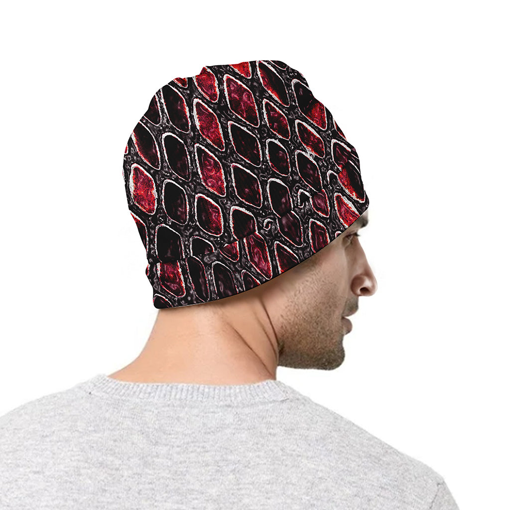 Red And Black Snakeskin Print Beanie