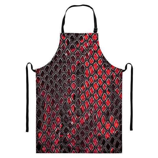 Red And Black Snakeskin Print Bib Apron With Pocket